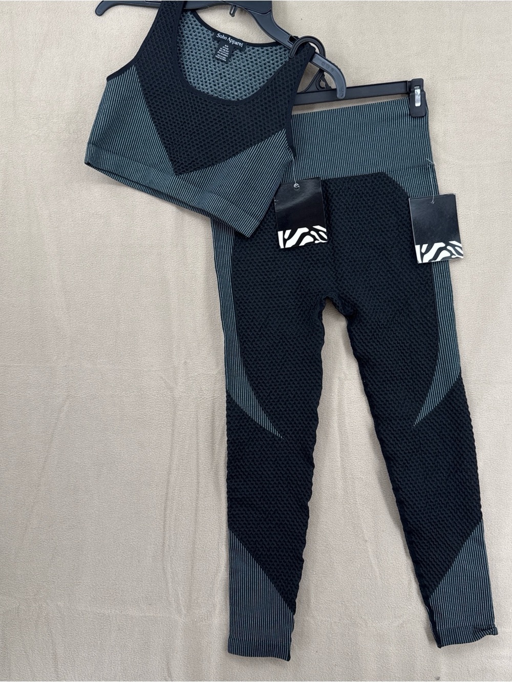 Soho Apparel Black & Dark Gray Textured sport set